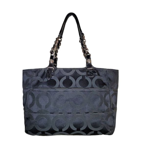 Coach Black/Gray Monogram Medium Shoulder Tote Bag Satchel - Picture 2 of 16